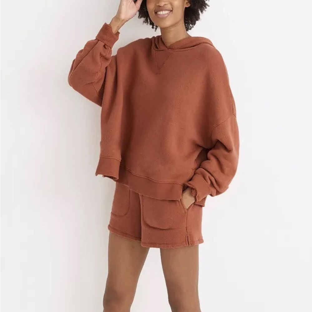Madewell Airyterry Hoodie/Stitched-Pocket Sweat Shorts In Brick XS/XXS Lot Of 2